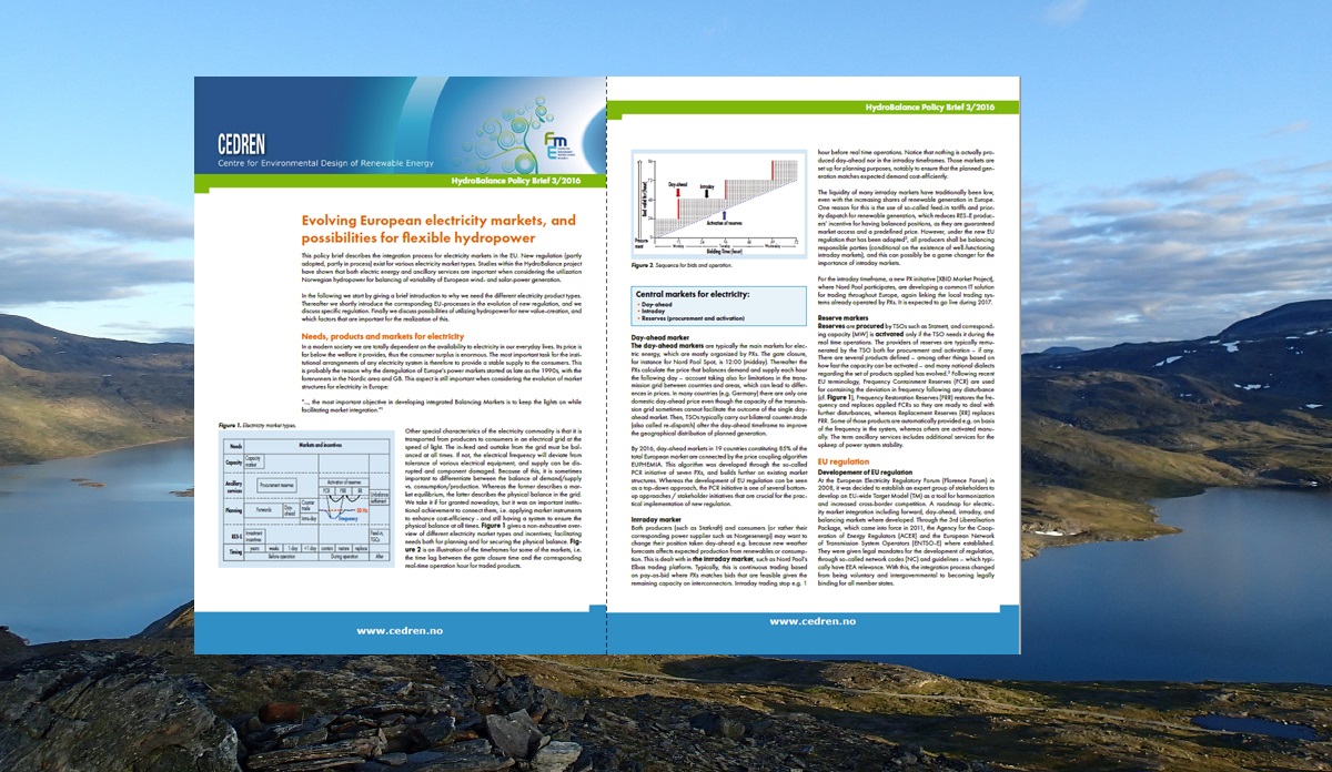Forskerne i CEDREN-prosjektet HydroBalance har analysert potensialet til norsk fleksibel vannkraft i et europeisk elsktrisitetsmarked i endring. Funnene er oppsummert i HydroBalance Policy Brief 3, 2016.